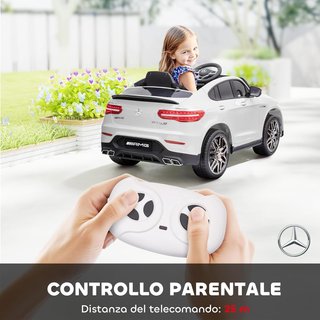 Coche Eléctrico para Niños 12V Mercedes-Benz AMG GLC63S COUPE, Coche Eléctrico para Niños de 3-5 Años, Velocidad 3-5Km/H, Con Cinturón de Seguridad, Control Remoto y USB para Música MP3, Blanco