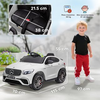 Coche Eléctrico para Niños 12V Mercedes-Benz AMG GLC63S COUPE, Coche Eléctrico para Niños de 3-5 Años, Velocidad 3-5Km/H, Con Cinturón de Seguridad, Control Remoto y USB para Música MP3, Blanco