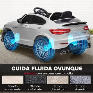 Coche Eléctrico para Niños 12V Mercedes-Benz AMG GLC63S COUPE, Coche Eléctrico para Niños de 3-5 Años, Velocidad 3-5Km/H, Con Cinturón de Seguridad, Control Remoto y USB para Música MP3, Blanco