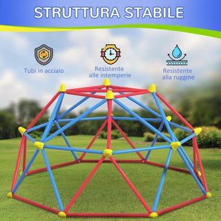 Cúpula para Escalada Niños 3-8 Años, Estructura para Escalada para 4 Niños en Metal anti UV, Ø183X90Cm, Multicolor