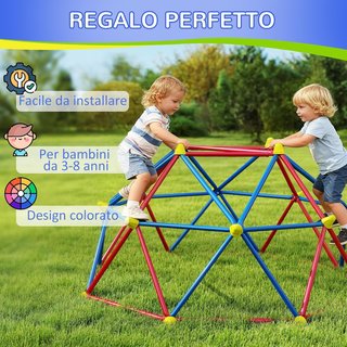 Cúpula para Escalada Niños 3-8 Años, Estructura para Escalada para 4 Niños en Metal anti UV, Ø183X90Cm, Multicolor