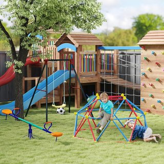 Cúpula para Escalada Niños 3-8 Años, Estructura para Escalada para 4 Niños en Metal anti UV, Ø183X90Cm, Multicolor