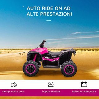 Cuatrimoto Eléctrica para Niños 12V ATV, Coche Eléctrico Con Doble Motor y 2 Velocidades, Ruedas Anchas Con Faros LED, Claxon y Música, Edad 3-5 Años, Rosa