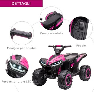 Cuatrimoto Eléctrica para Niños 12V ATV, Coche Eléctrico Con Doble Motor y 2 Velocidades, Ruedas Anchas Con Faros LED, Claxon y Música, Edad 3-5 Años, Rosa