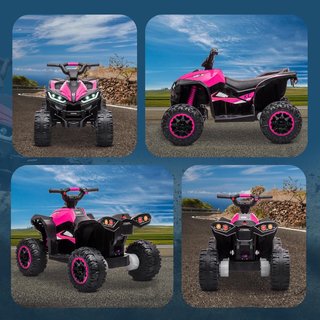 Cuatrimoto Eléctrica para Niños 12V ATV, Coche Eléctrico Con Doble Motor y 2 Velocidades, Ruedas Anchas Con Faros LED, Claxon y Música, Edad 3-5 Años, Rosa