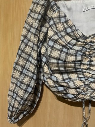 Camisa Zara cuadros beige y azul