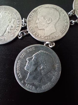 Pulsera monedas de plata 1870-1902
