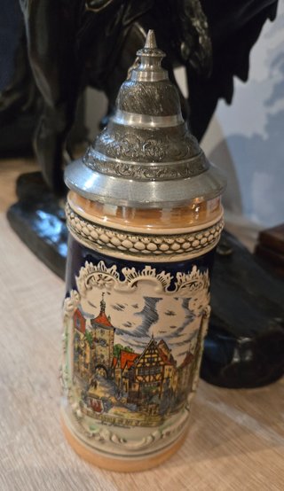 Jarra Cerveza Alemana Cerámica Metal