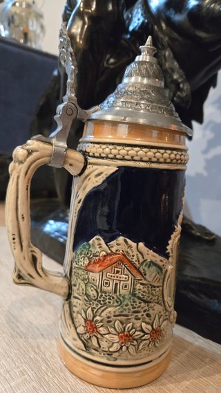 Jarra Cerveza Alemana Cerámica Metal