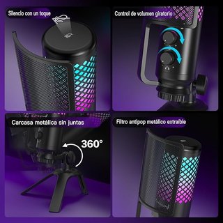 ZealSound BD2 micrófono USB 96kHz RGB metálico