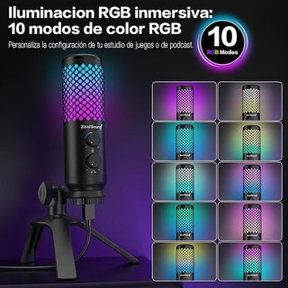 ZealSound BD2 micrófono USB 96kHz RGB metálico