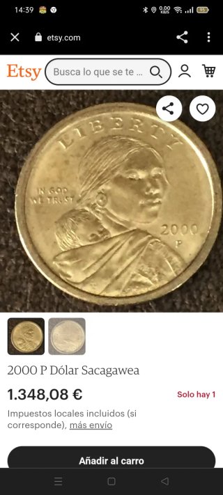 Moneda Dólar Sacagawea 2000 P