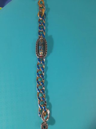 Pulsera eslabones dorados con detalles azules