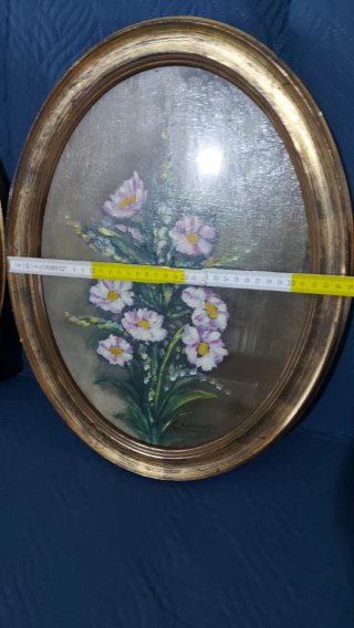 Coppia Quadri Floreali Ovale Dorato