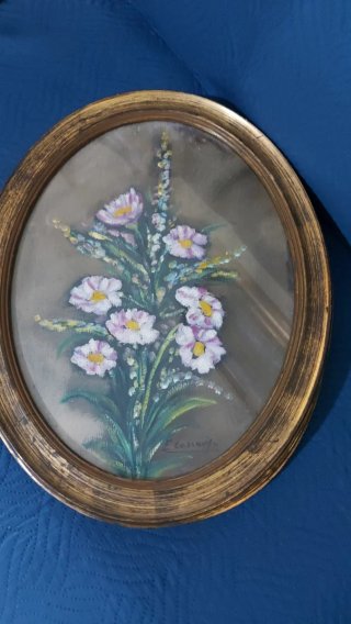 Coppia Quadri Floreali Ovale Dorato