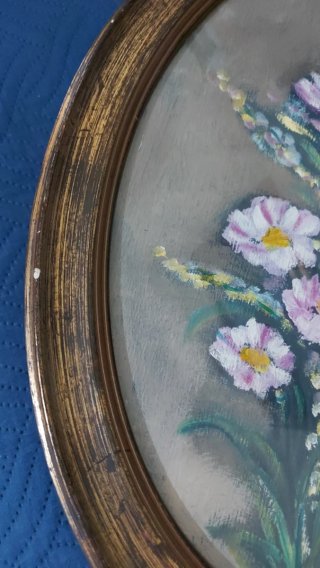 Coppia Quadri Floreali Ovale Dorato