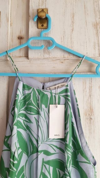 Mono Mango estampado hojas verde y azul, Nuevo