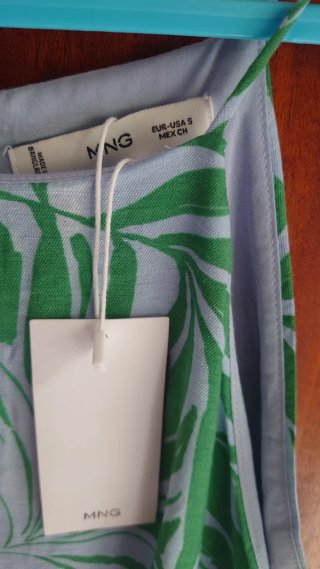 Mono Mango estampado hojas verde y azul, Nuevo