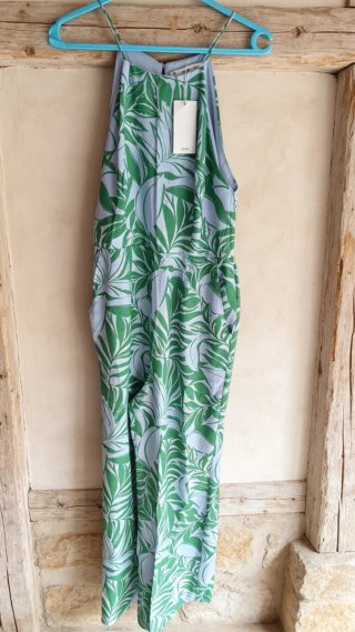 Mono Mango estampado hojas verde y azul, Nuevo