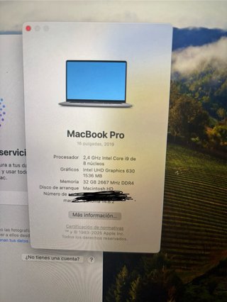 MacBook Pro 16” i9 Plata/Gris Espacial 32 ram DDR4