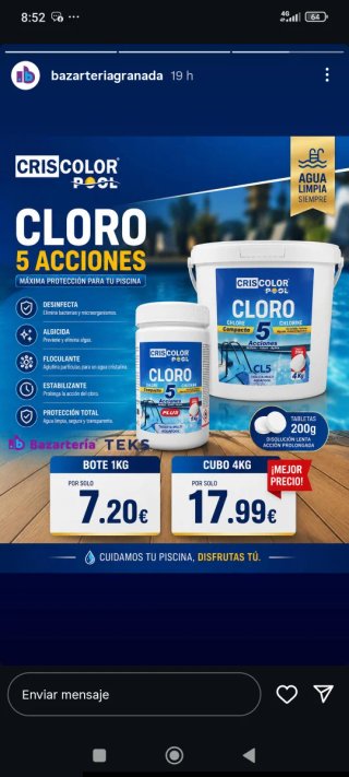 Cloro Cris Color 5 Acciones Piscina