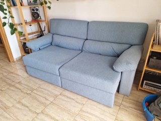 Sofá 3 plazas azul/gris extensible