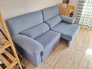 Sofá 3 plazas azul/gris extensible