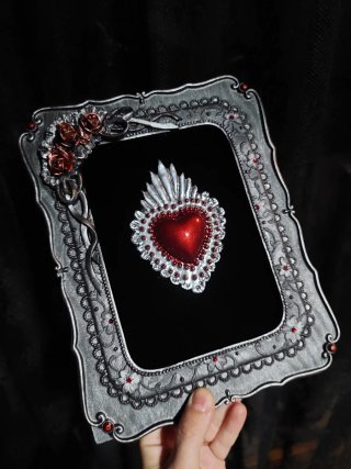 Sacro Cuore Argento e Rosso Cornice