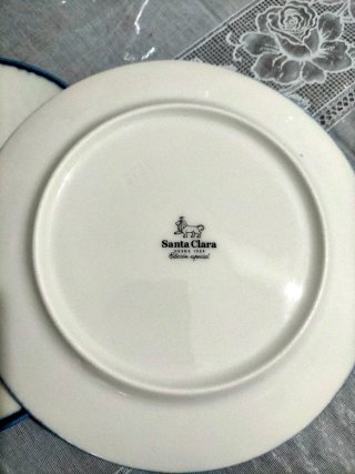 2 Platos Santa Clara Blancos con Borde Azul