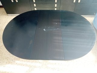 Mesa comedor redonda madera negra años 70