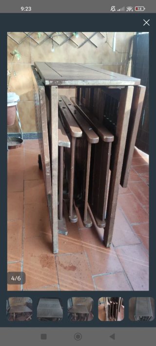 Mesa y 4 sillas plegables exterior madera