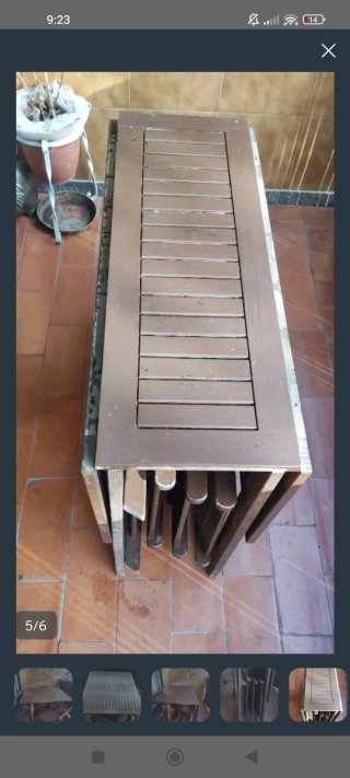 Mesa y 4 sillas plegables exterior madera