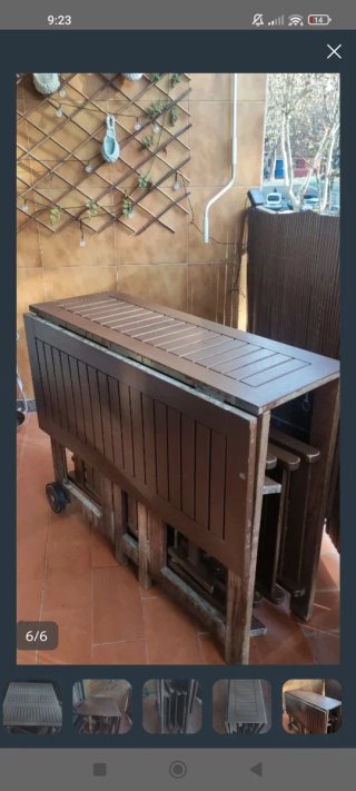 Mesa y 4 sillas plegables exterior madera