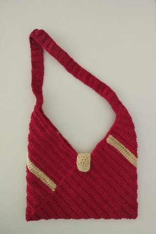 Bolso artesanal crochet rojo y beige