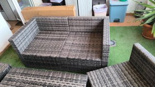 Juego de terraza ratán gris
