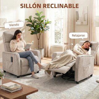Sillón Reclinable Masaje Reposapiés 2 Zonas