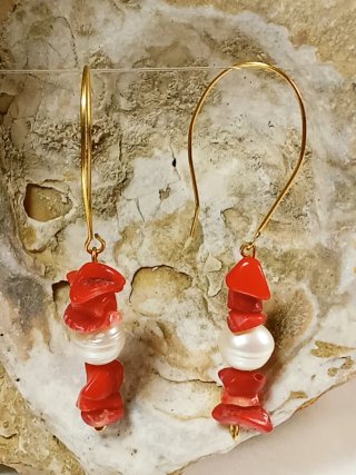 Pendientes Coral y Perlas Agua Dulce