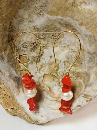 Pendientes Coral y Perlas Agua Dulce
