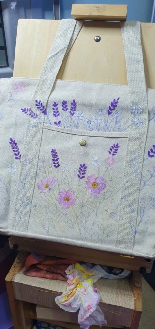 Conjunto bolso, neceser y abanico flores