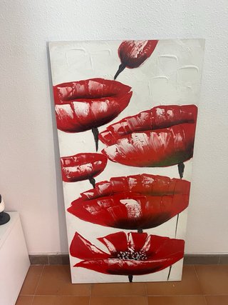 Cuadro Flores Rojas Pintado a Mano