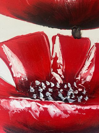 Cuadro Flores Rojas Pintado a Mano