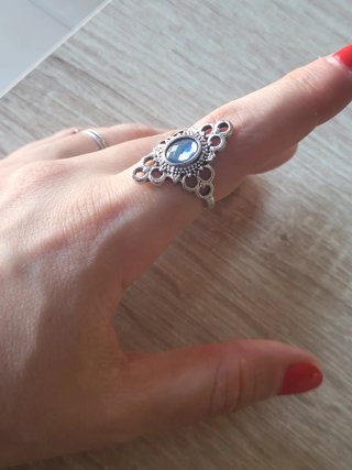 Anillo Vintage Boho Piedra Azul Plateado