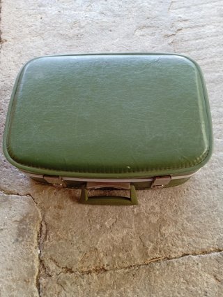 Maleta vintage verde y plateada