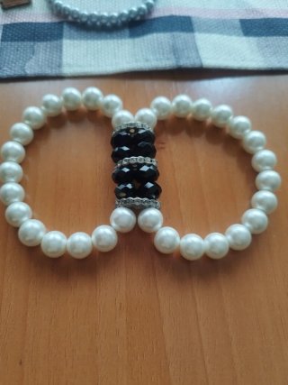 Pulsera doble perlas y cristales negros