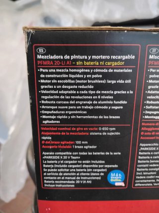 Mezcladora Parkside Pintura/Mortero 20V