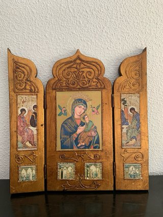 Tríptico religioso madera vintage