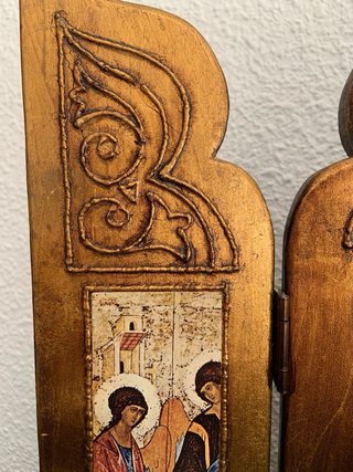 Tríptico religioso madera vintage