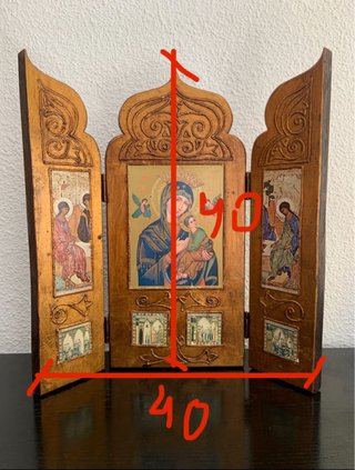 Tríptico religioso madera vintage