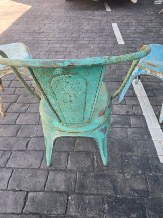 Sillas de metal para exterior (2 azules, 1 verde)