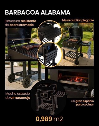 Barbacoa de Carbón Alabama con Ruedas y Termómetro